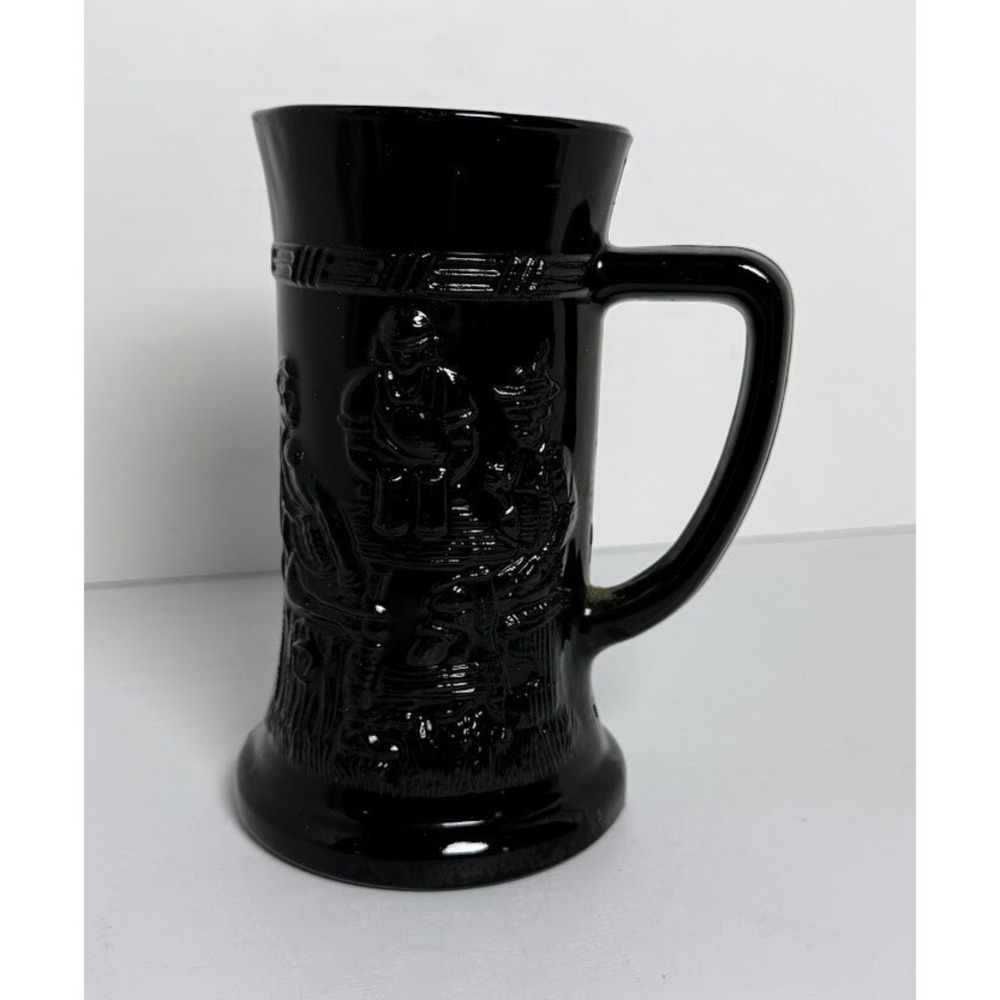 Vintage Indiana Glass Tiara Black Tankard Beer Mug With Pub Scene